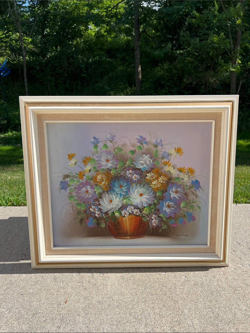 Vintage Signed Flower Bouquet Still Life Oil Painting On Canvas Framed Wall Art